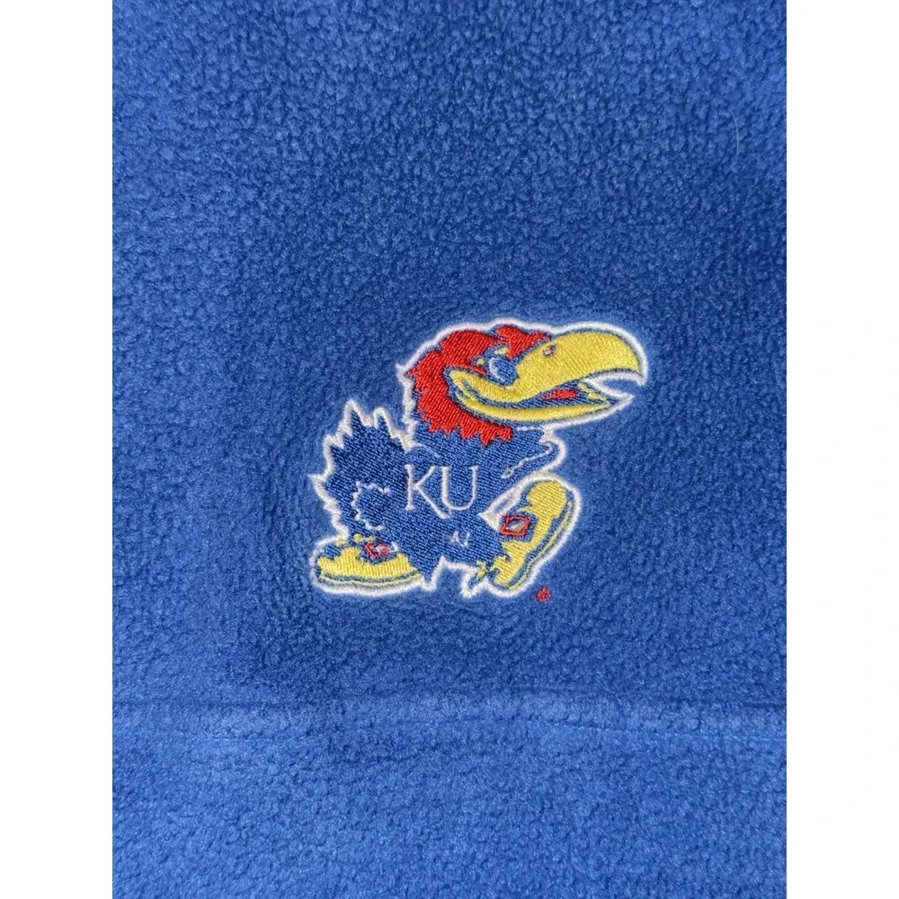 Kansas University Fleece Pullover 1/4 Zipper Blue Embroidered Mens XL